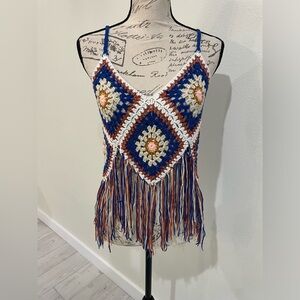 Rebellion Blue and White Embellished Cropped Camisole